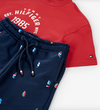 Red & Navy Blue Cotton Sailing Boat Shorts Set