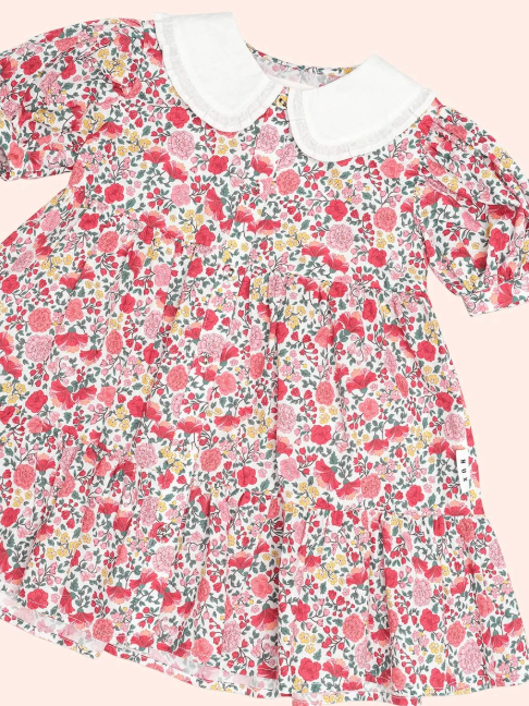 Festive Floral Frill Collar Dress
