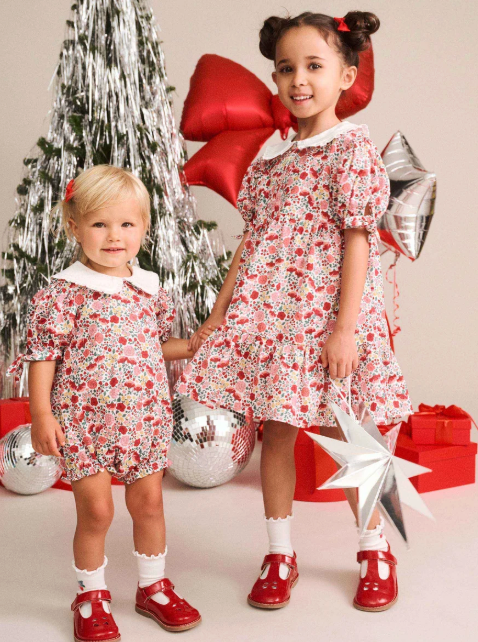 Festive Floral Frill Collar Dress