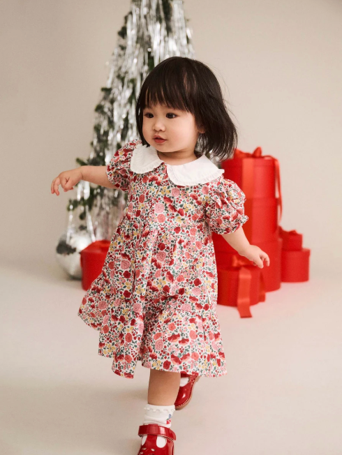Festive Floral Frill Collar Dress