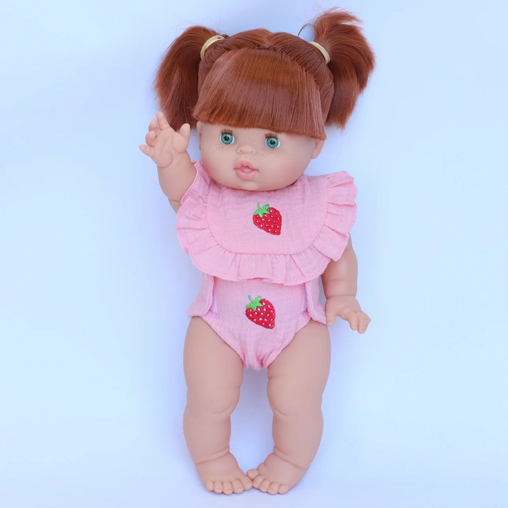 🍓 Strawberry Frilled Bib & Diaper Doll Set