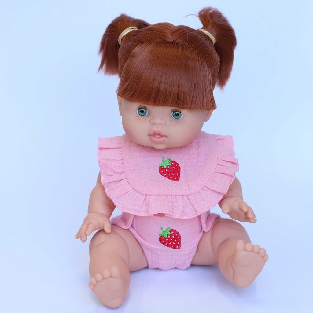 🍓 Strawberry Frilled Bib & Diaper Doll Set