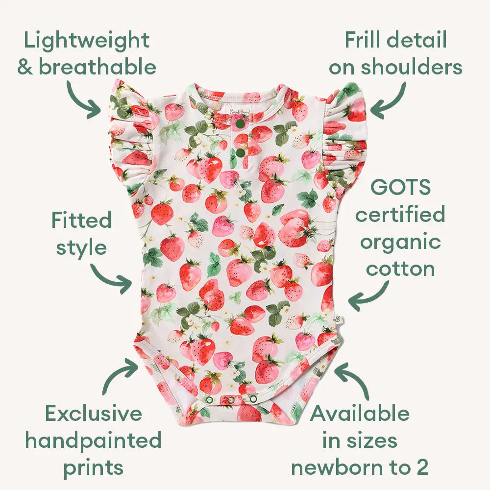 Strawberry Short Sleeve Organic Bodysuit with Frill