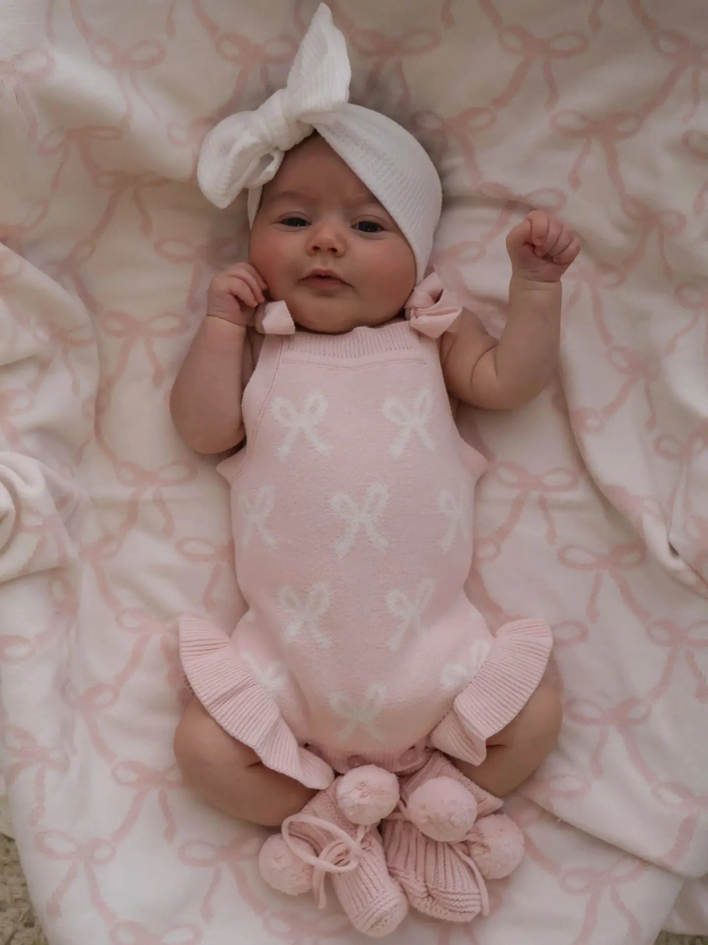 Summer Bow Frill Romper | Baby Pink