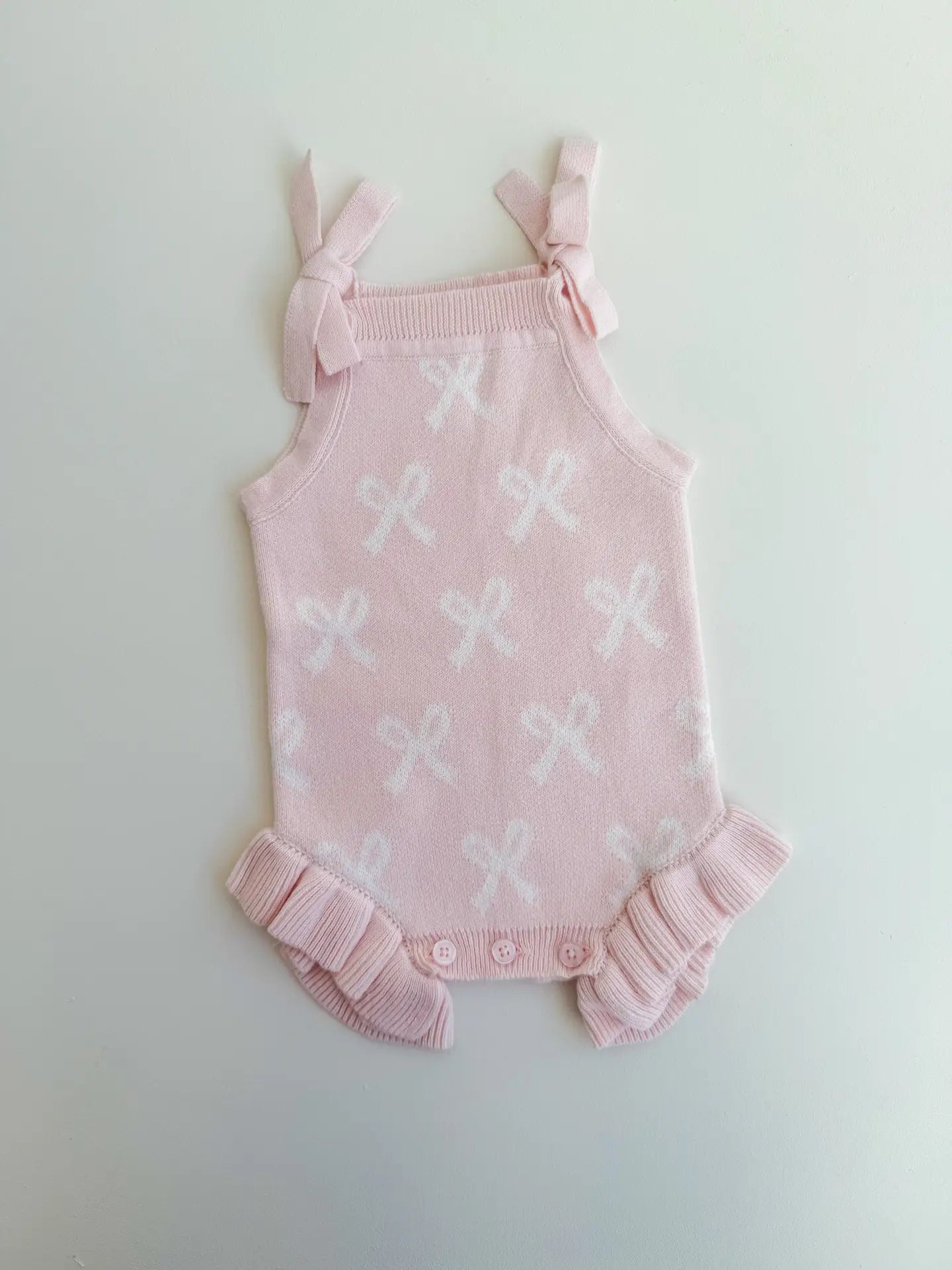Summer Bow Frill Romper | Baby Pink