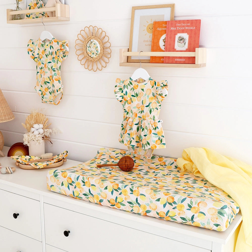 Sunny Citrus Organic Bassinet Sheet / Change Pad Cover