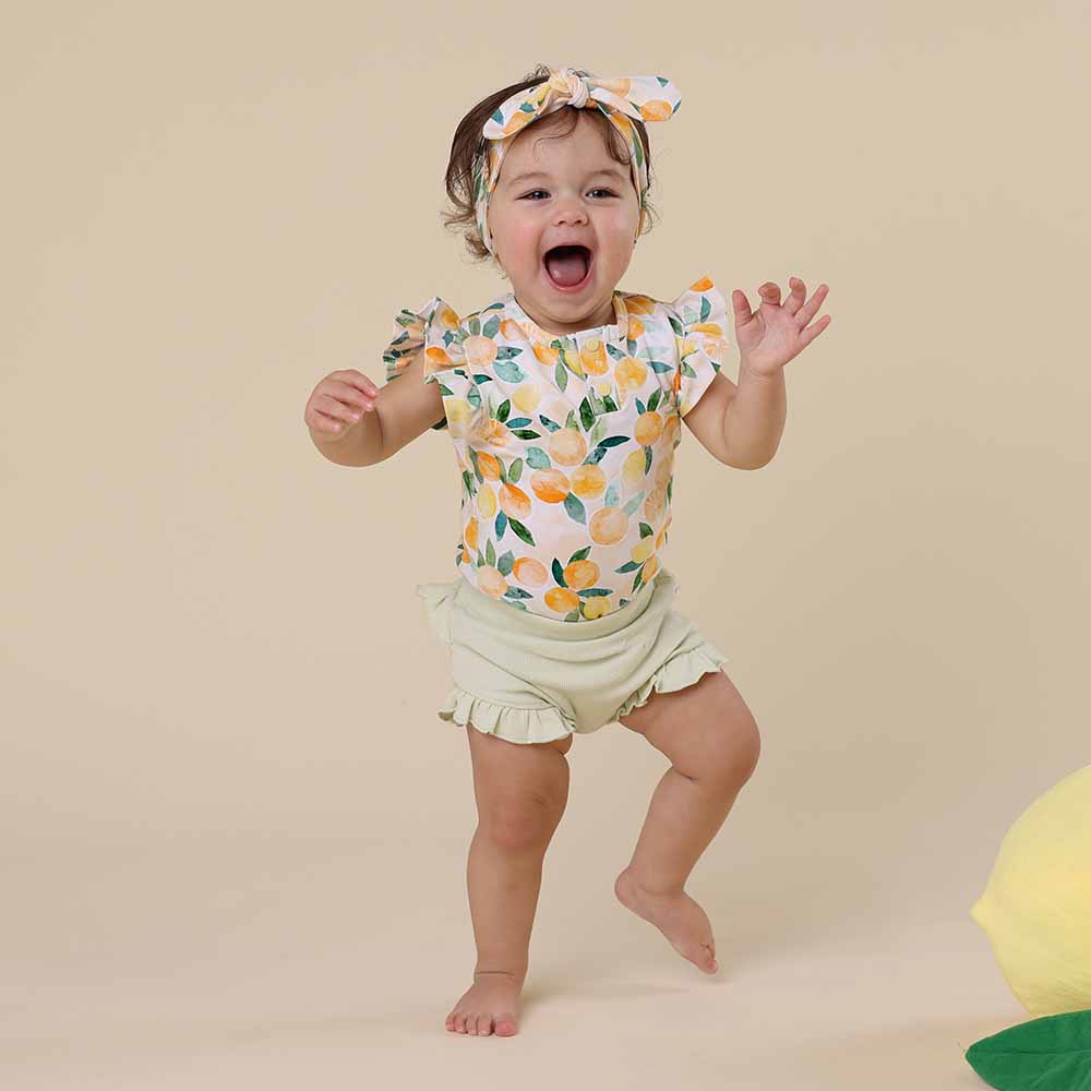 Sunny Citrus Short Sleeve Organic Bodysuit with Frill