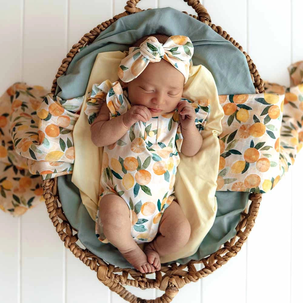 Sunny Citrus Short Sleeve Organic Bodysuit with Frill
