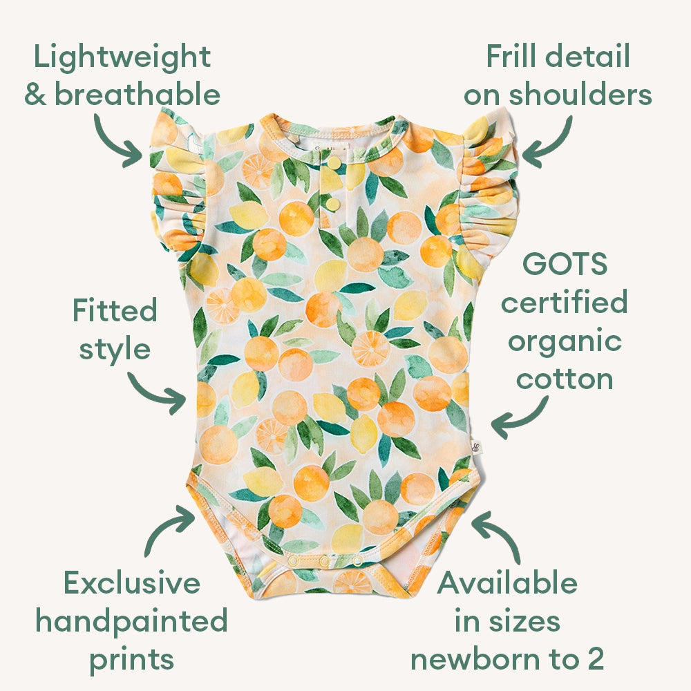 Sunny Citrus Short Sleeve Organic Bodysuit with Frill