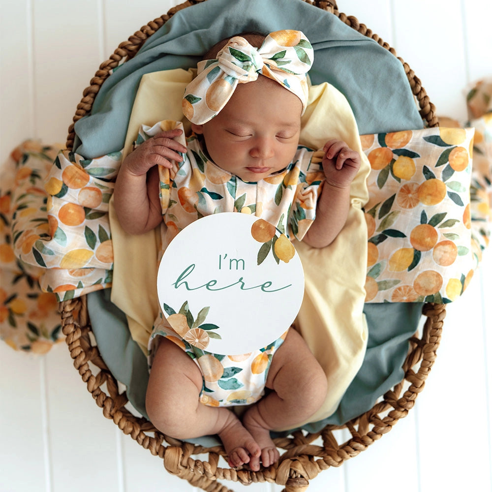 Sunny Citrus Short Sleeve Organic Bodysuit with Frill