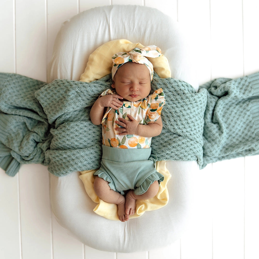Sunny Citrus Short Sleeve Organic Bodysuit with Frill