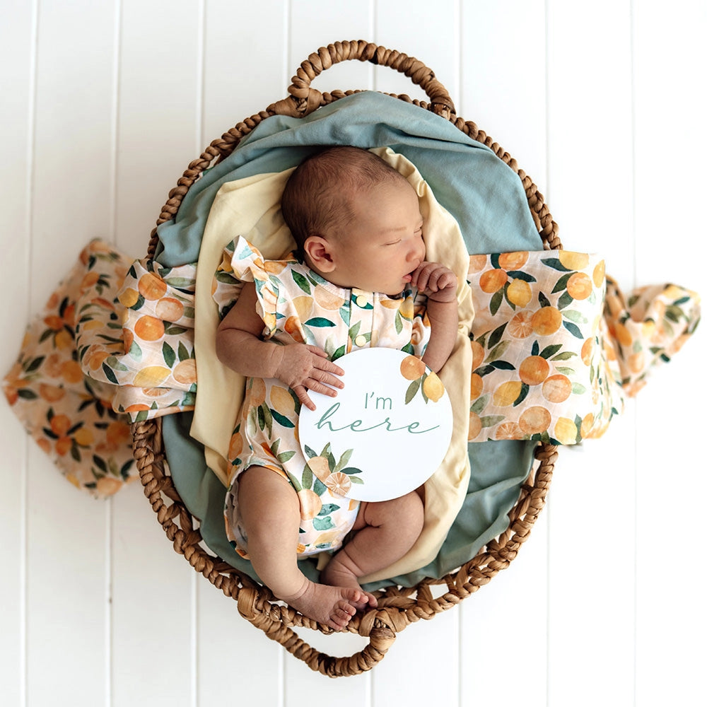 Sunny Citrus Short Sleeve Organic Bodysuit with Frill