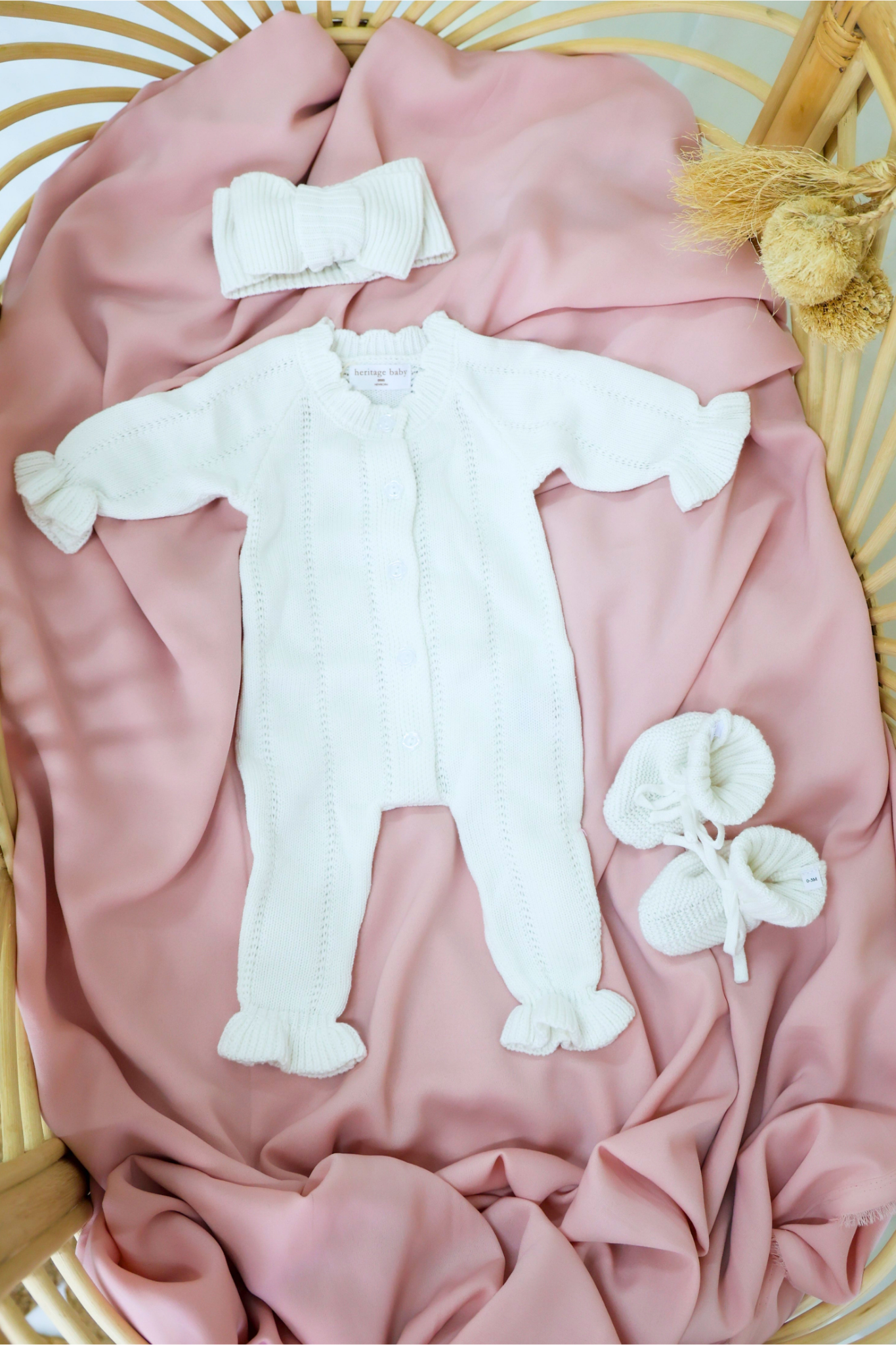 Penelope Frill Organic Knit Romper - Pearl White