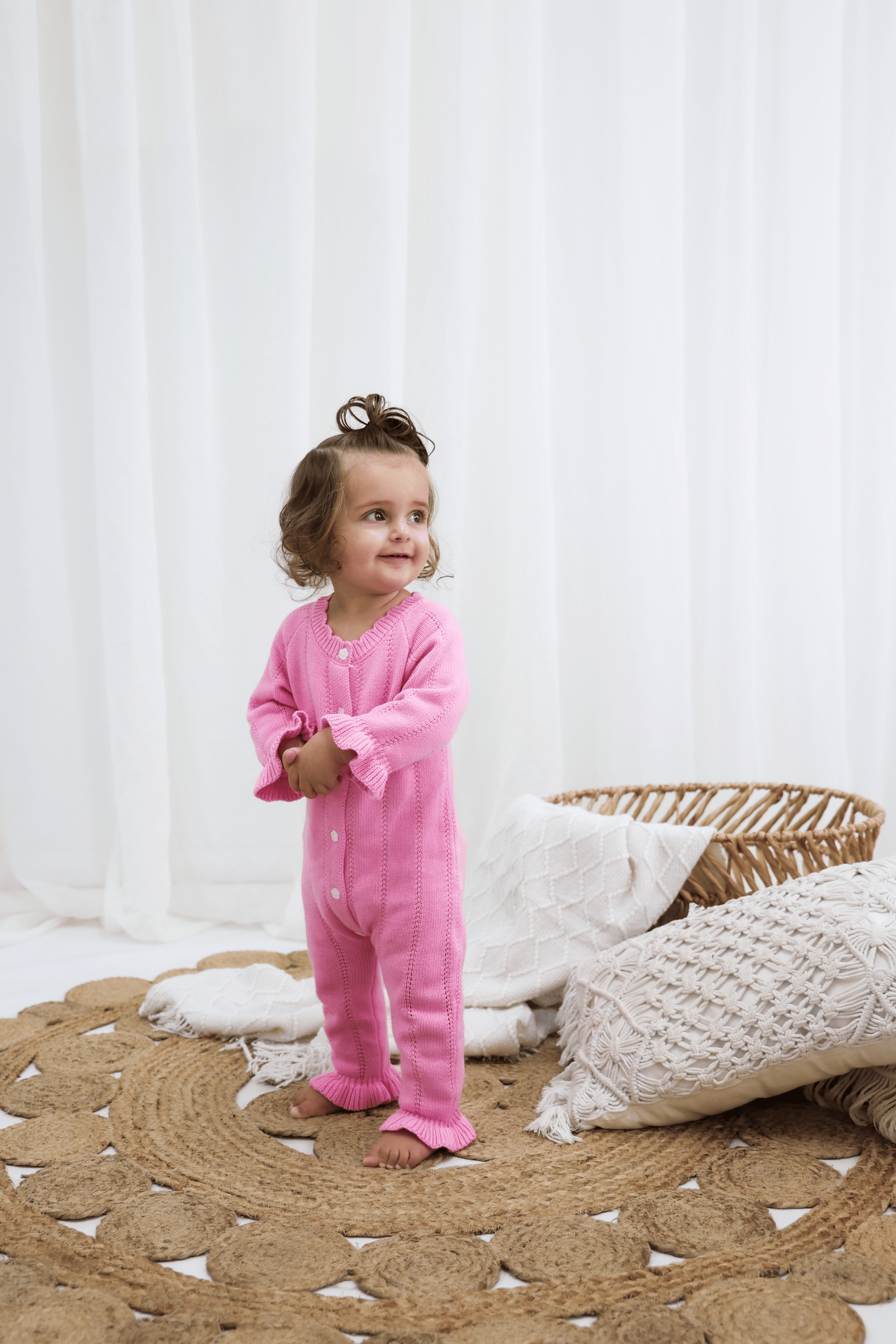 Penelope Frill Organic Knit Romper - Blossom