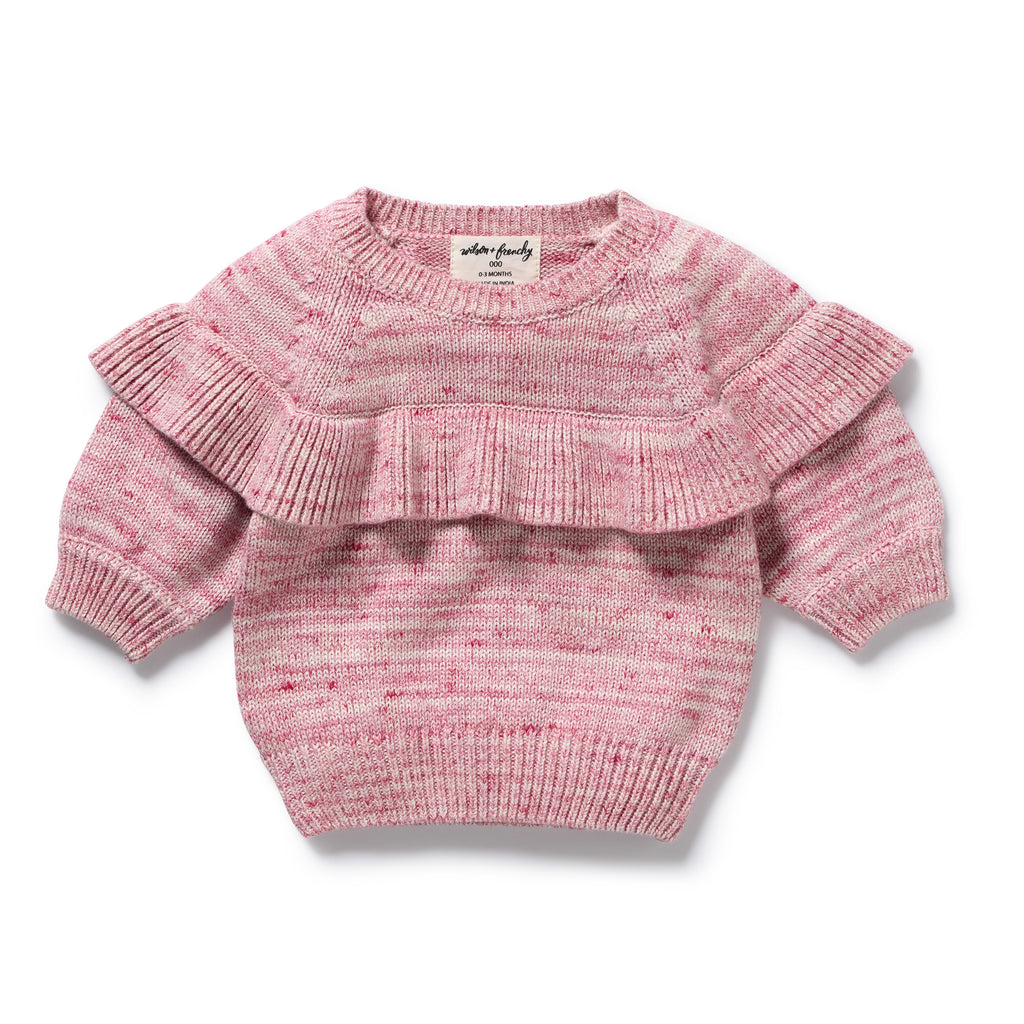 Rhubarb & Cream Organic Knitted Ruffle Jumper