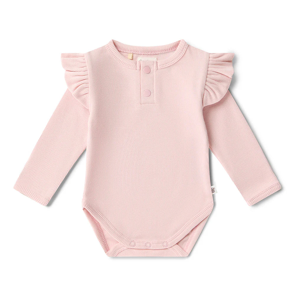 Baby Pink Long Sleeve Organic Bodysuit with Frill