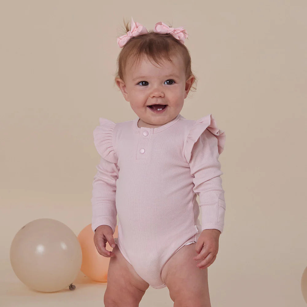Baby Pink Long Sleeve Organic Bodysuit with Frill