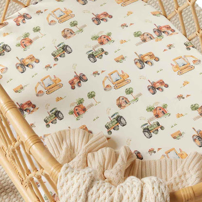 Diggers & Tractors Organic Bassinet Sheet / Change Pad Cover