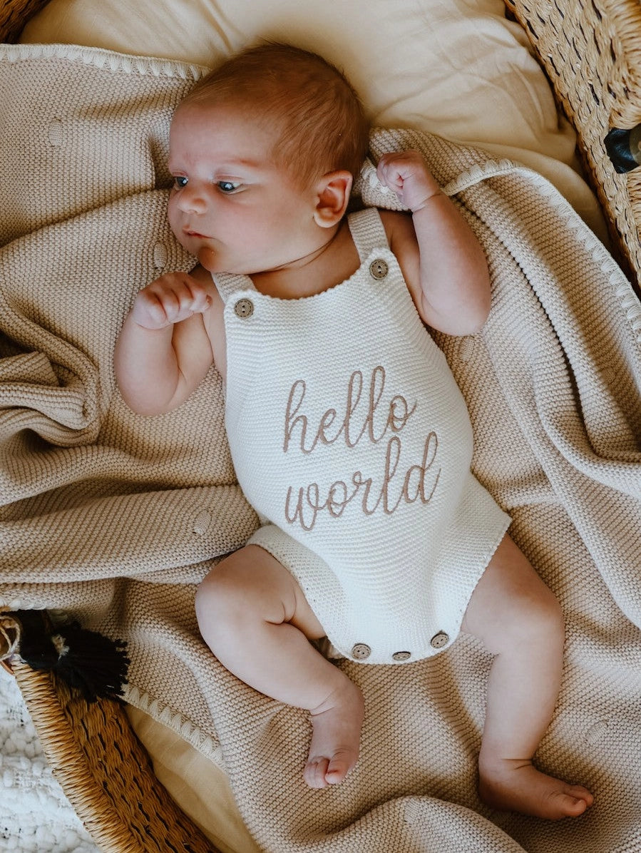 Hello World Romper - White