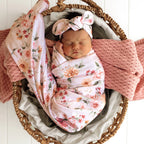 Birds & Blooms Organic Jersey Wrap & Topknot Set
