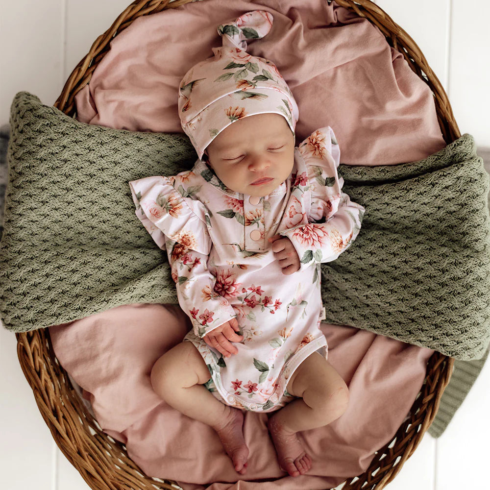 Birds & Blooms Long Sleeve Organic Bodysuit with Frill
