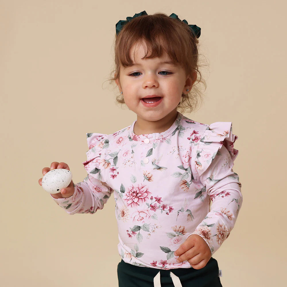 Birds & Blooms Long Sleeve Organic Bodysuit with Frill