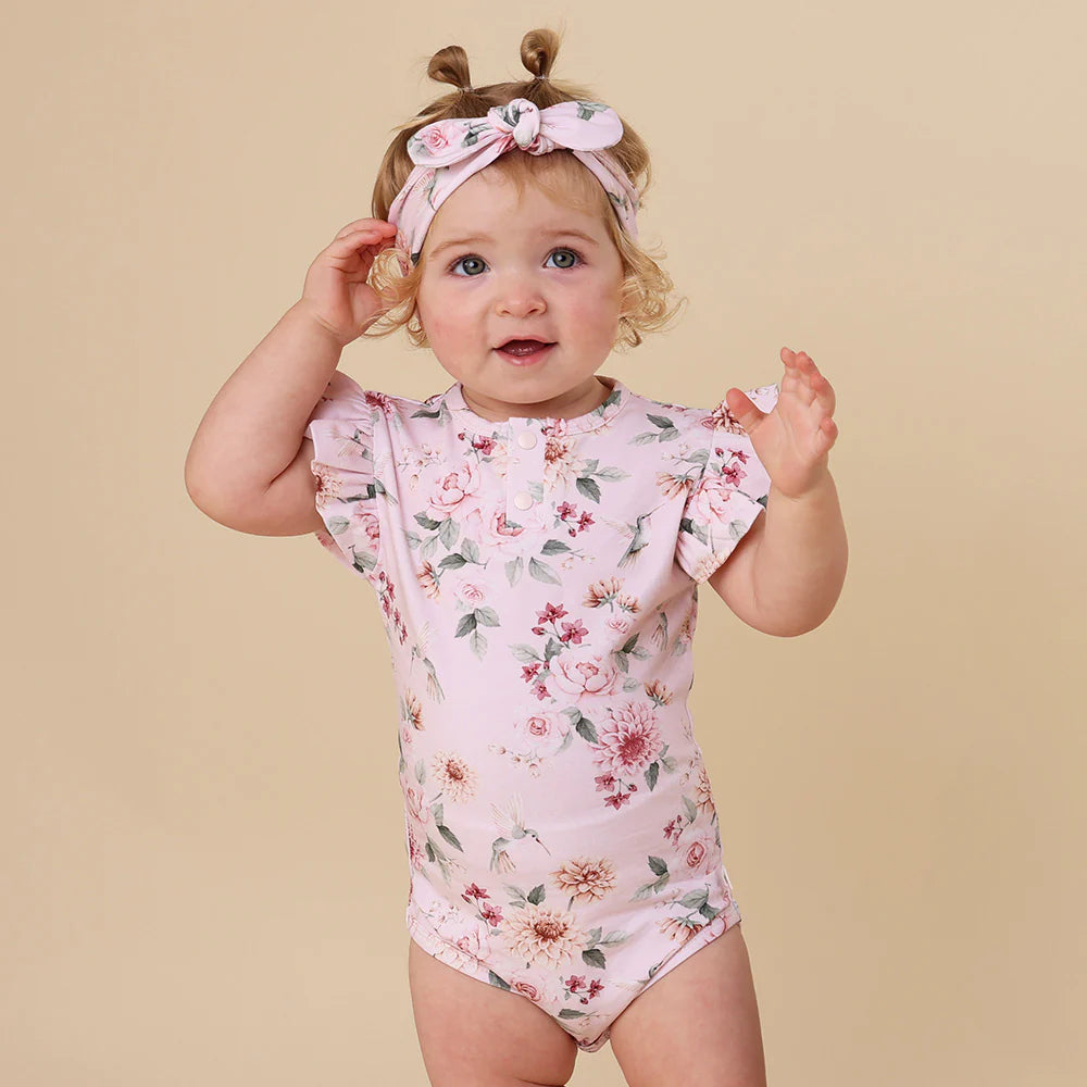 Birds & Blooms Short Sleeve Organic Bodysuit with Frill