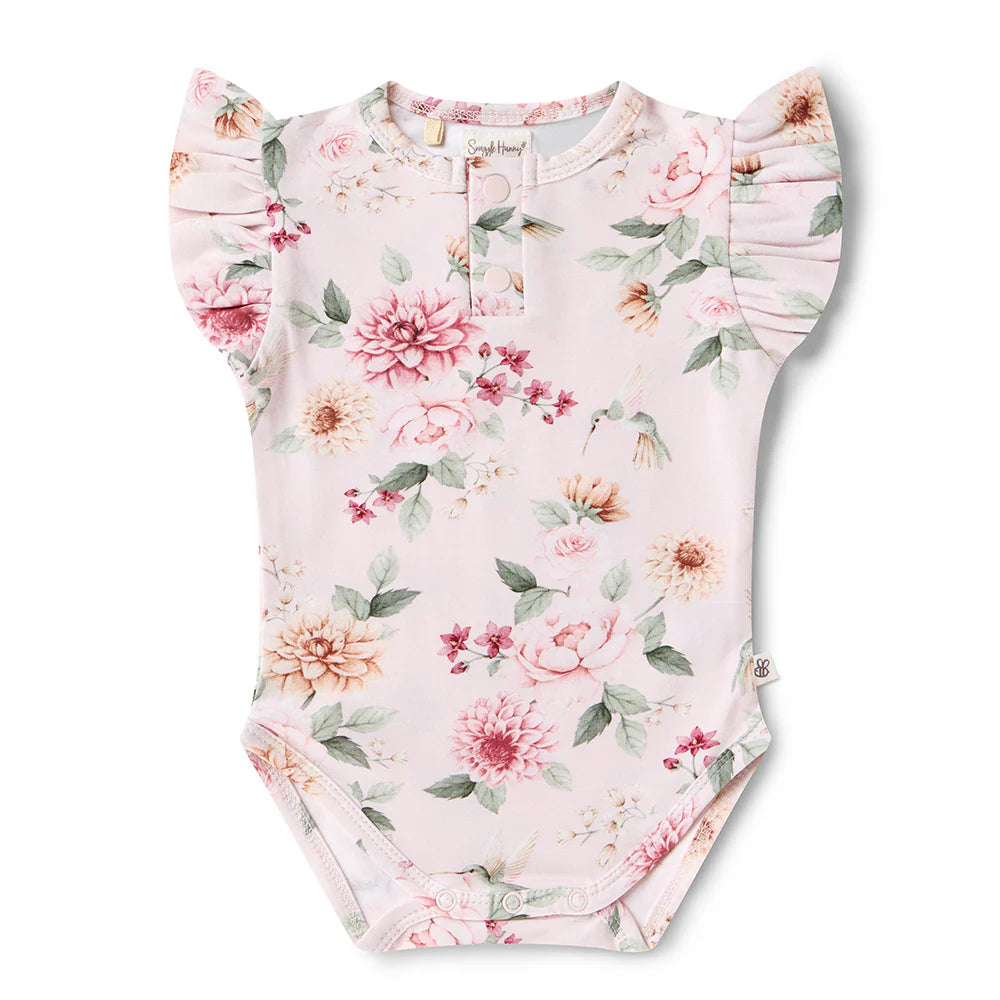 Birds & Blooms Short Sleeve Organic Bodysuit with Frill