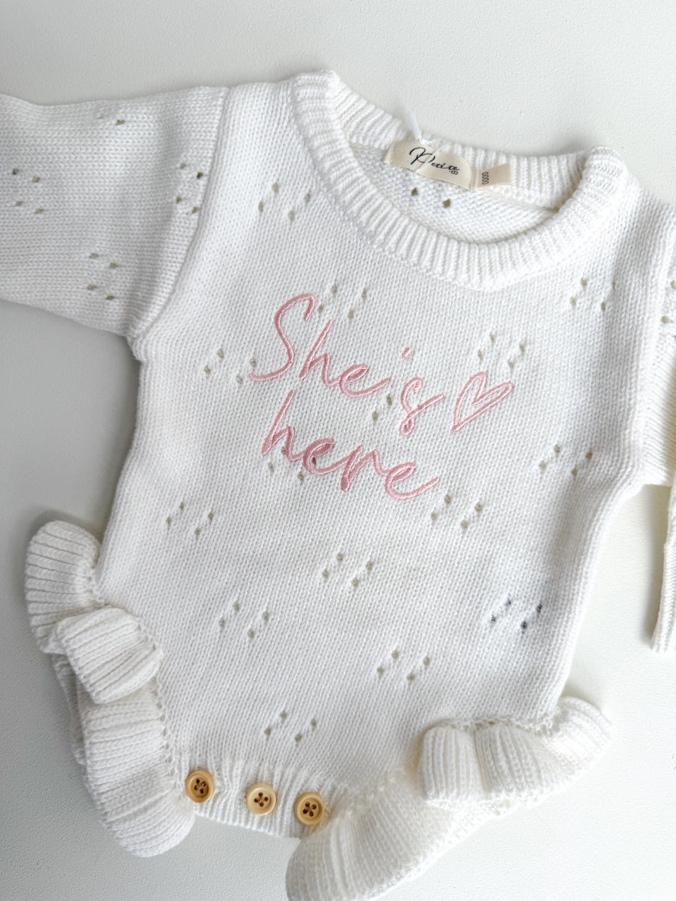 She's Here Heart - Pointelle Romper | Milk