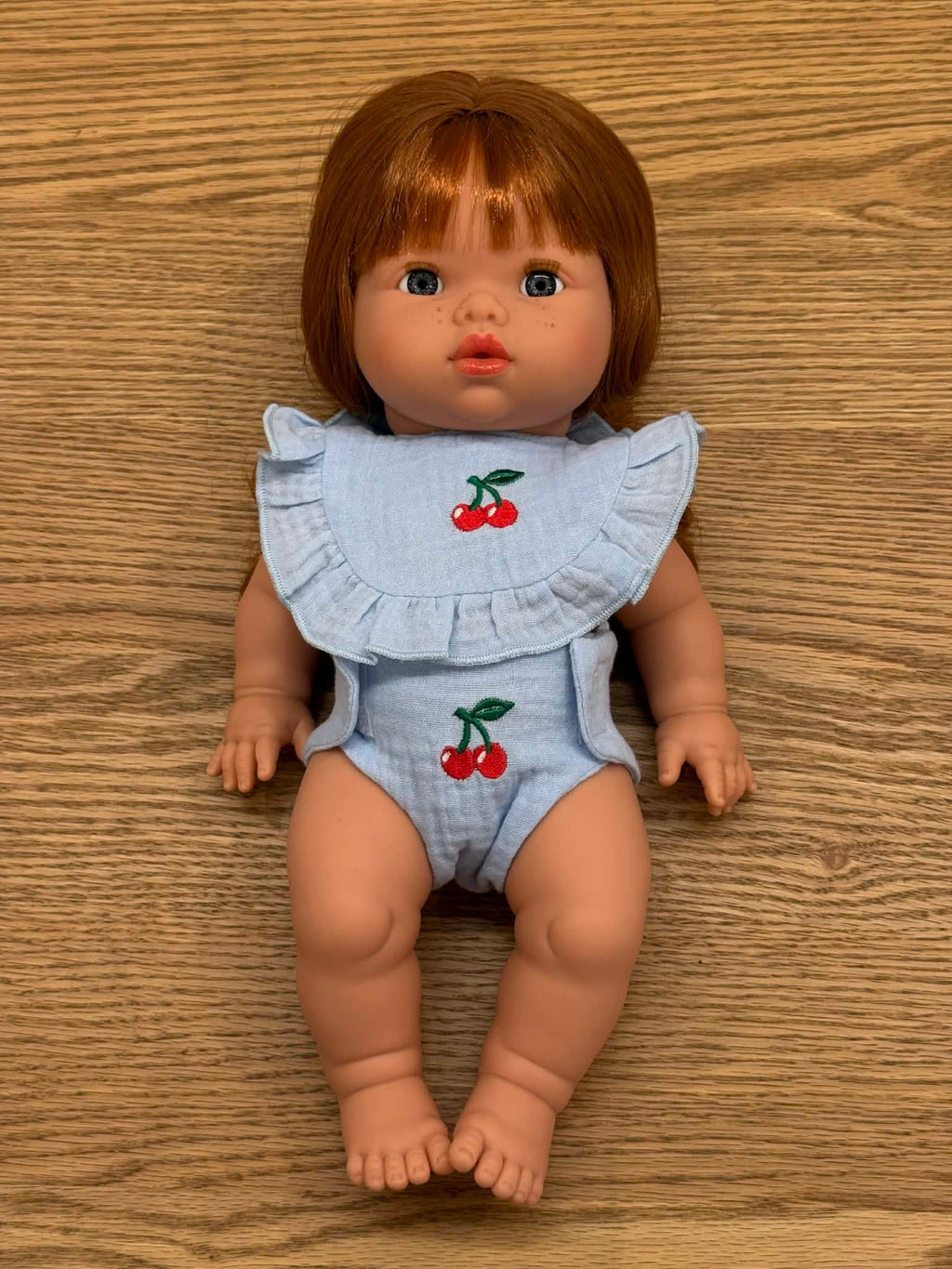 🍒 Cherry Frilled Bib & Diaper Doll Set