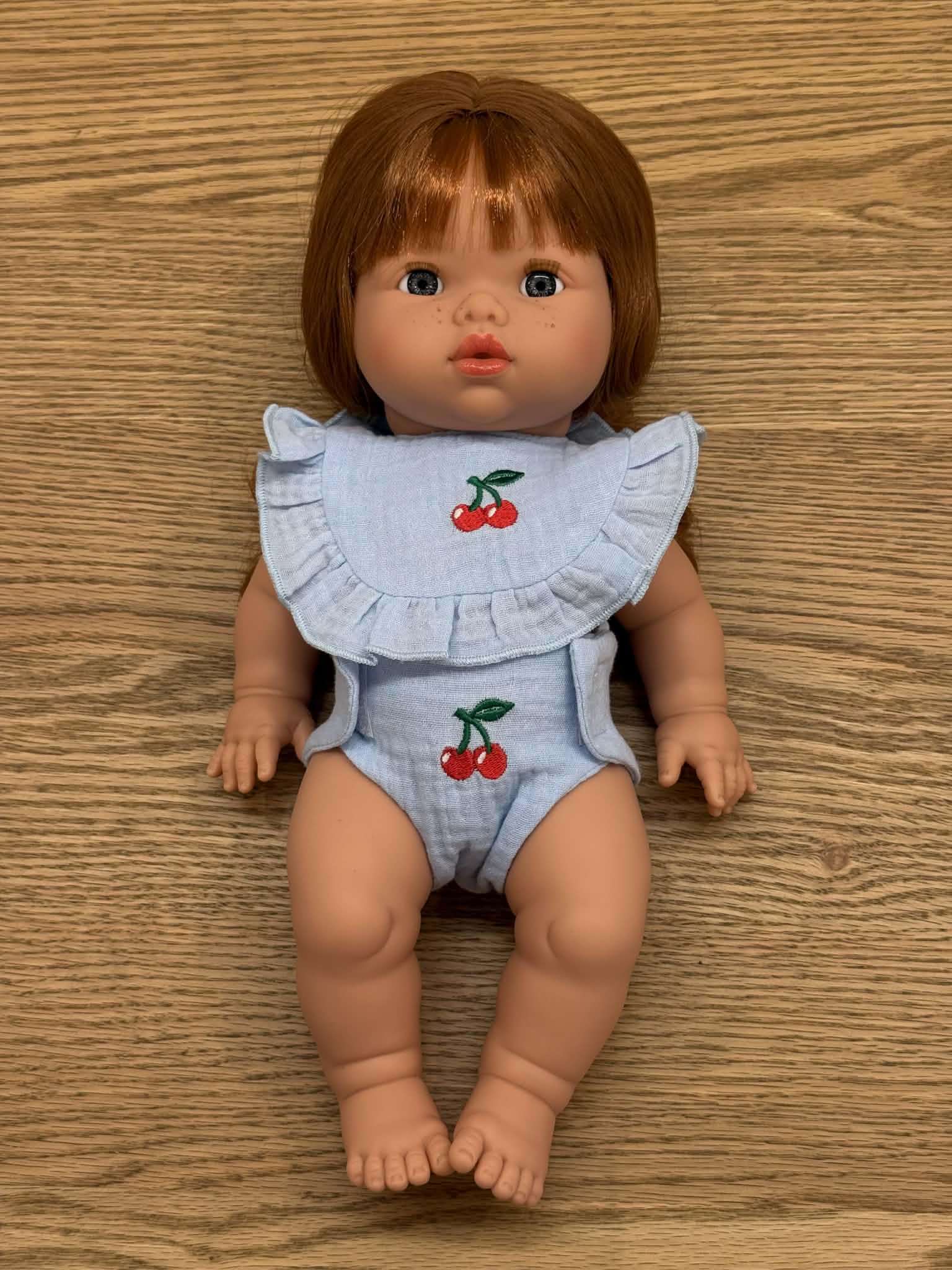 🍒 Cherry Frilled Bib & Diaper Doll Set
