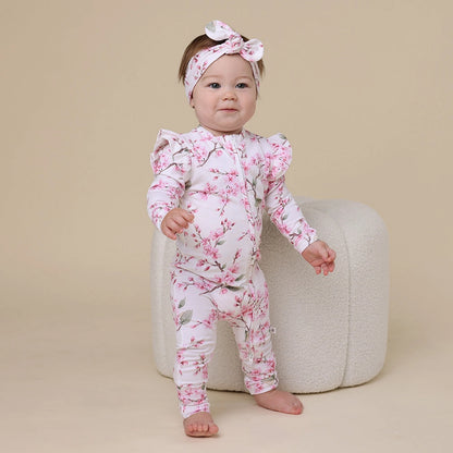 Cherry Blossom Organic Snugglesuit Convertible Romper with Frill