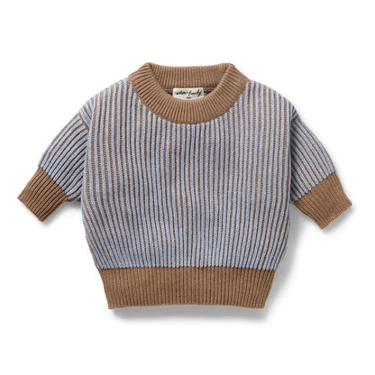 Coco Blue Speckle Organic Knitted Ribbed Jumper