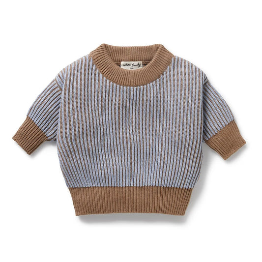 Coco Blue Speckle Organic Knitted Ribbed Jumper
