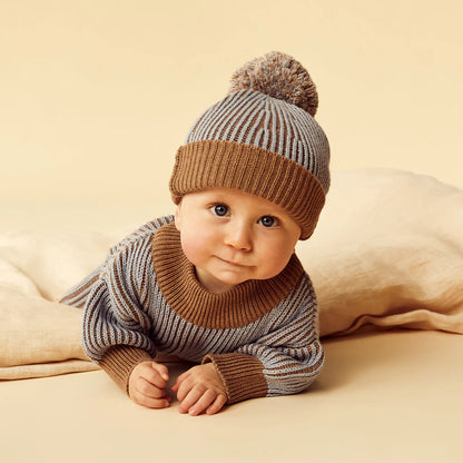 Coco Blue Speckle Organic Knitted Ribbed Jumper