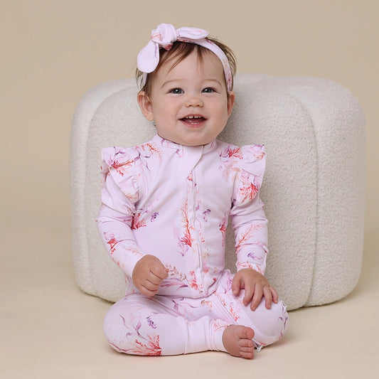 Coral Organic Snugglesuit Convertible Romper with Frill