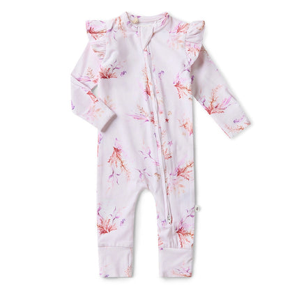 Coral Organic Snugglesuit Convertible Romper with Frill