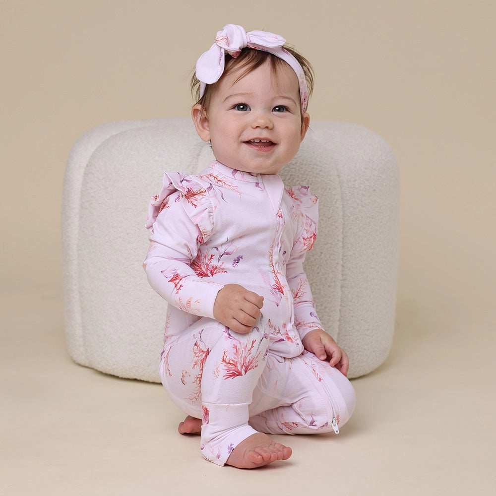 Coral Organic Snugglesuit Convertible Romper with Frill