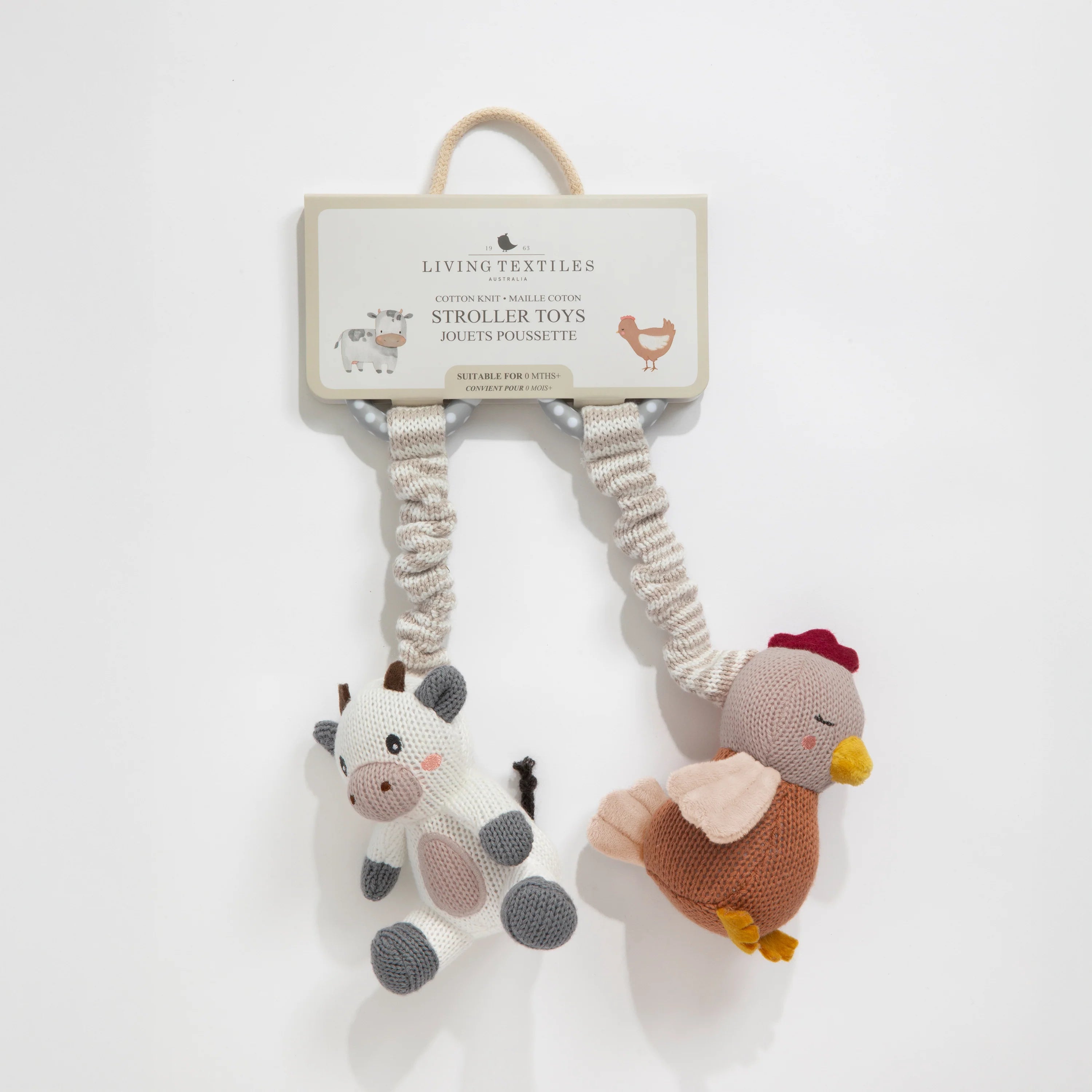2 Pack Stroller Toys - Cow & Chicken