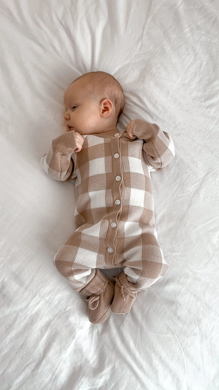 Gingham Romper | Teddy Brown