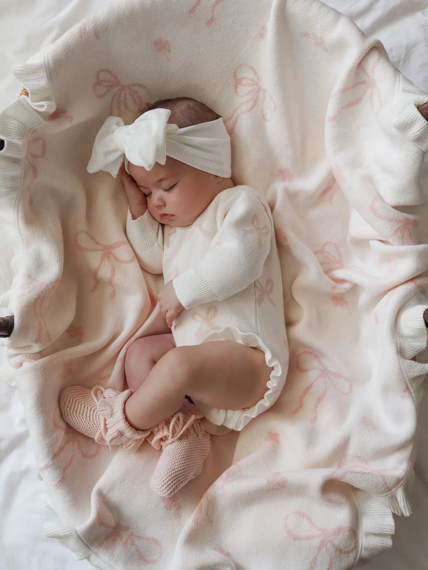 Floral Bow Blanket | Milk + Baby Pink
