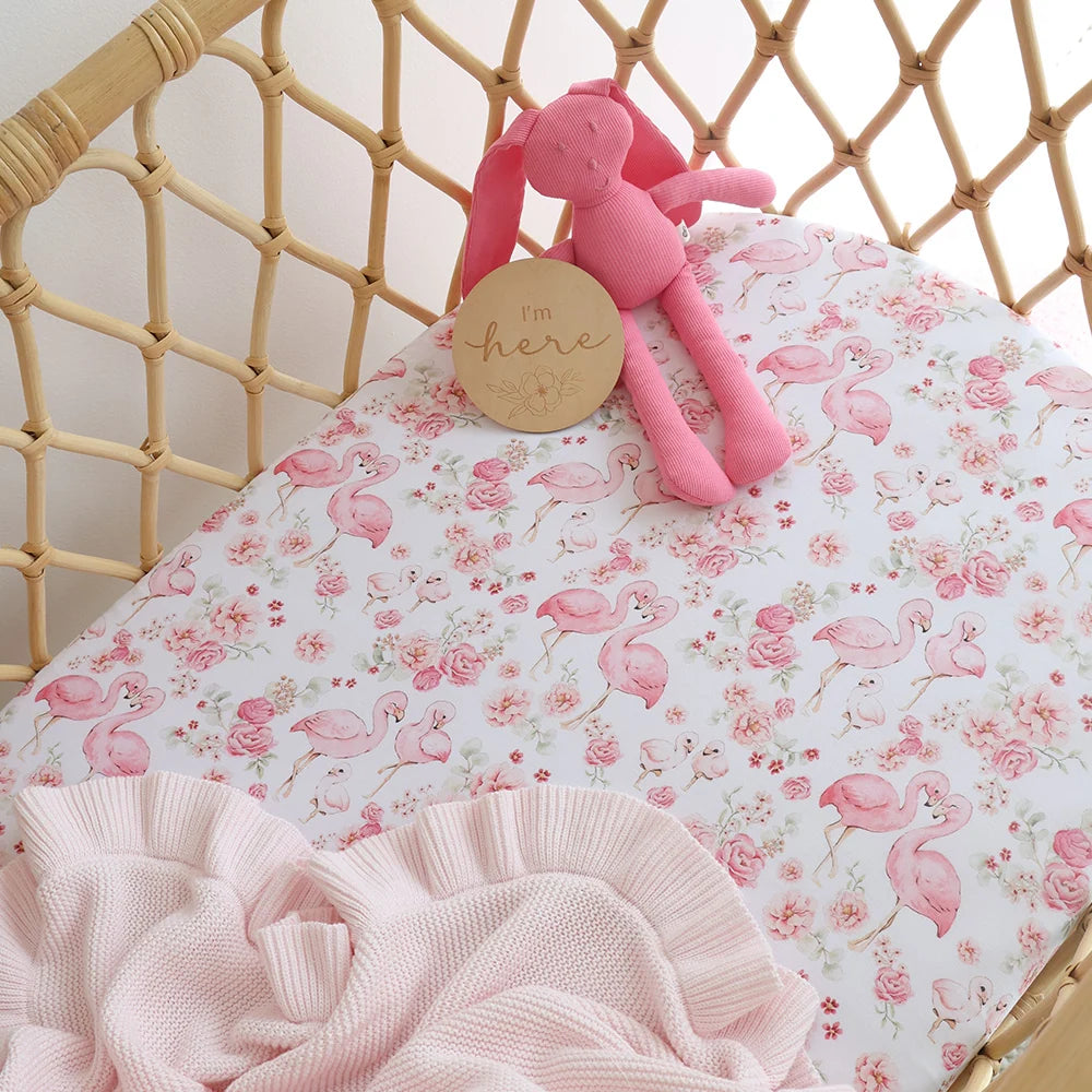 Flamingos Organic Fitted Cot Sheet