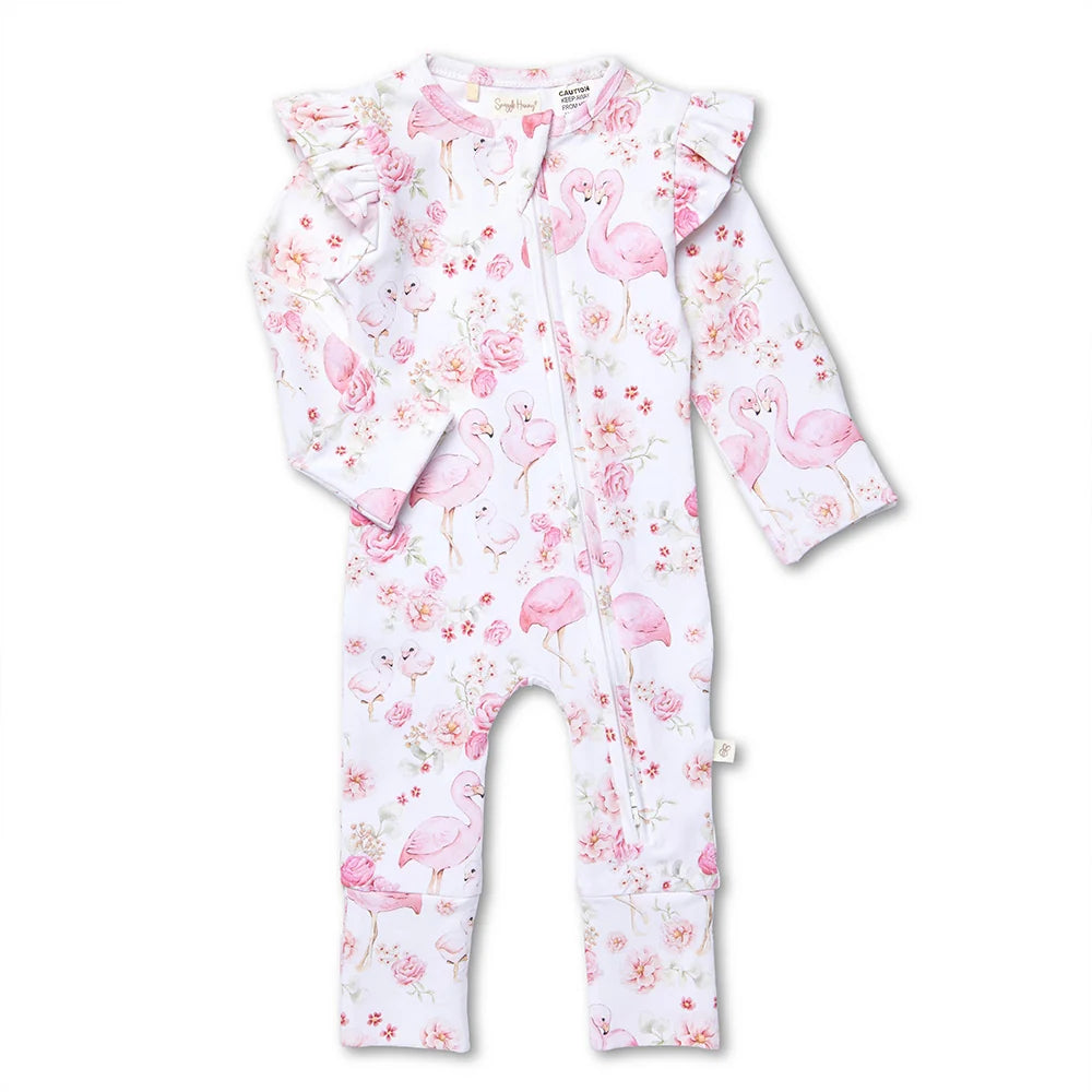 Flamingos Organic Snugglesuit Convertible Romper with Frill
