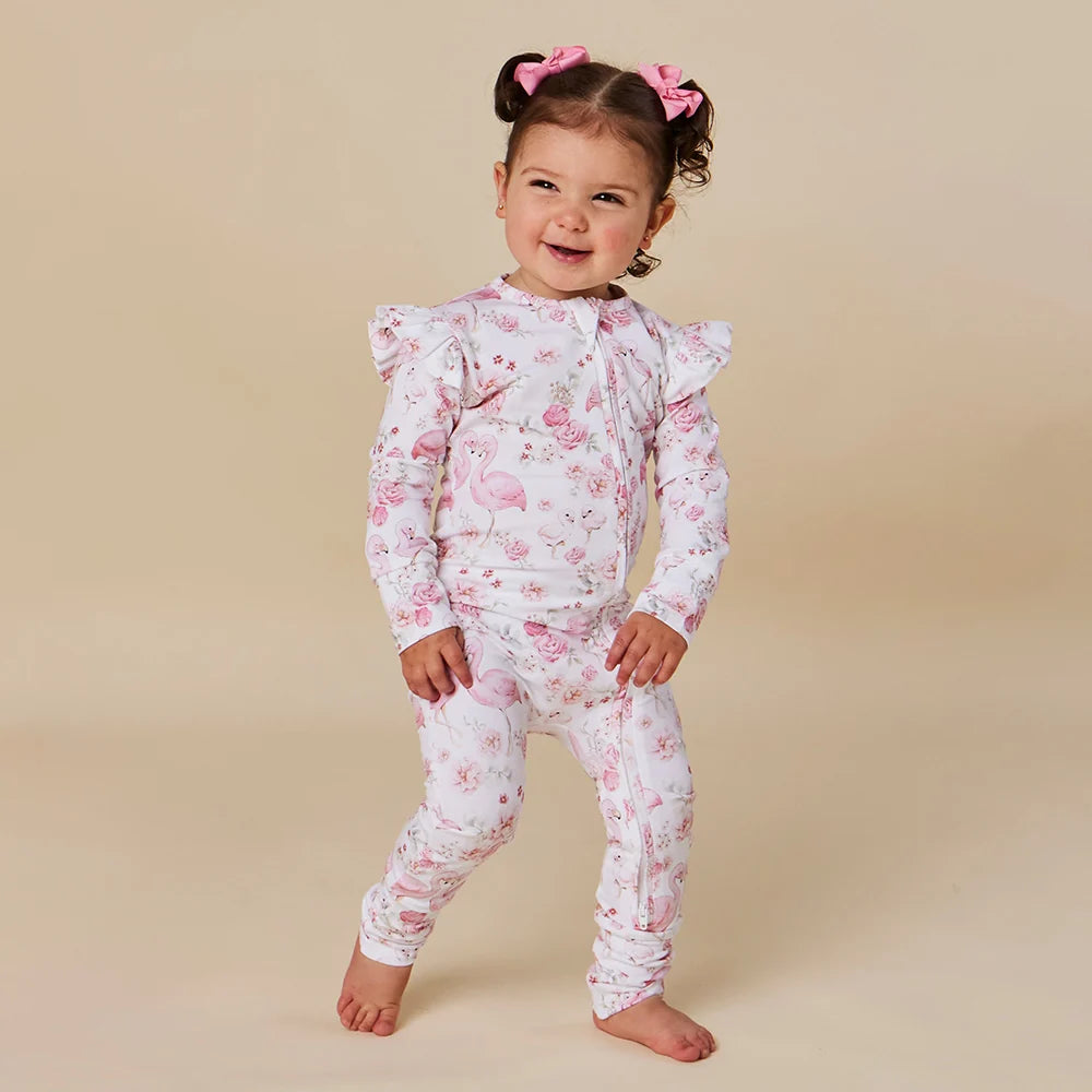 Flamingos Organic Snugglesuit Convertible Romper with Frill