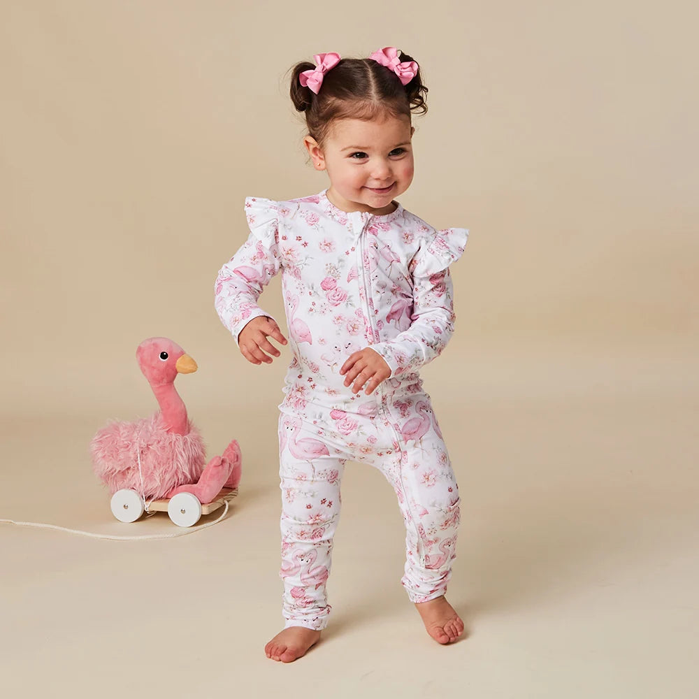 Flamingos Organic Snugglesuit Convertible Romper with Frill