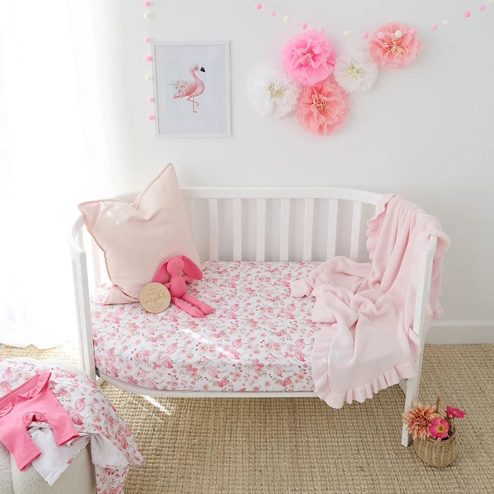 Flamingos Organic Fitted Cot Sheet
