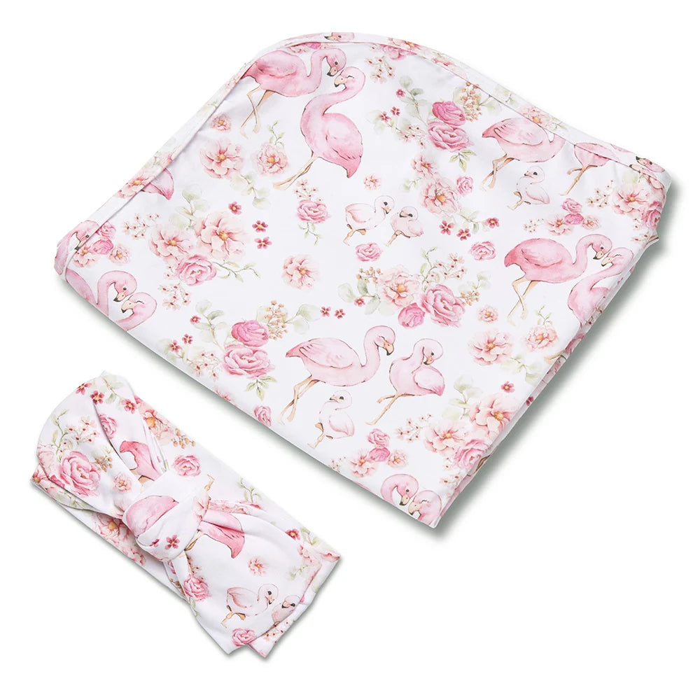 Flamingos Organic Jersey Wrap & Topknot Set