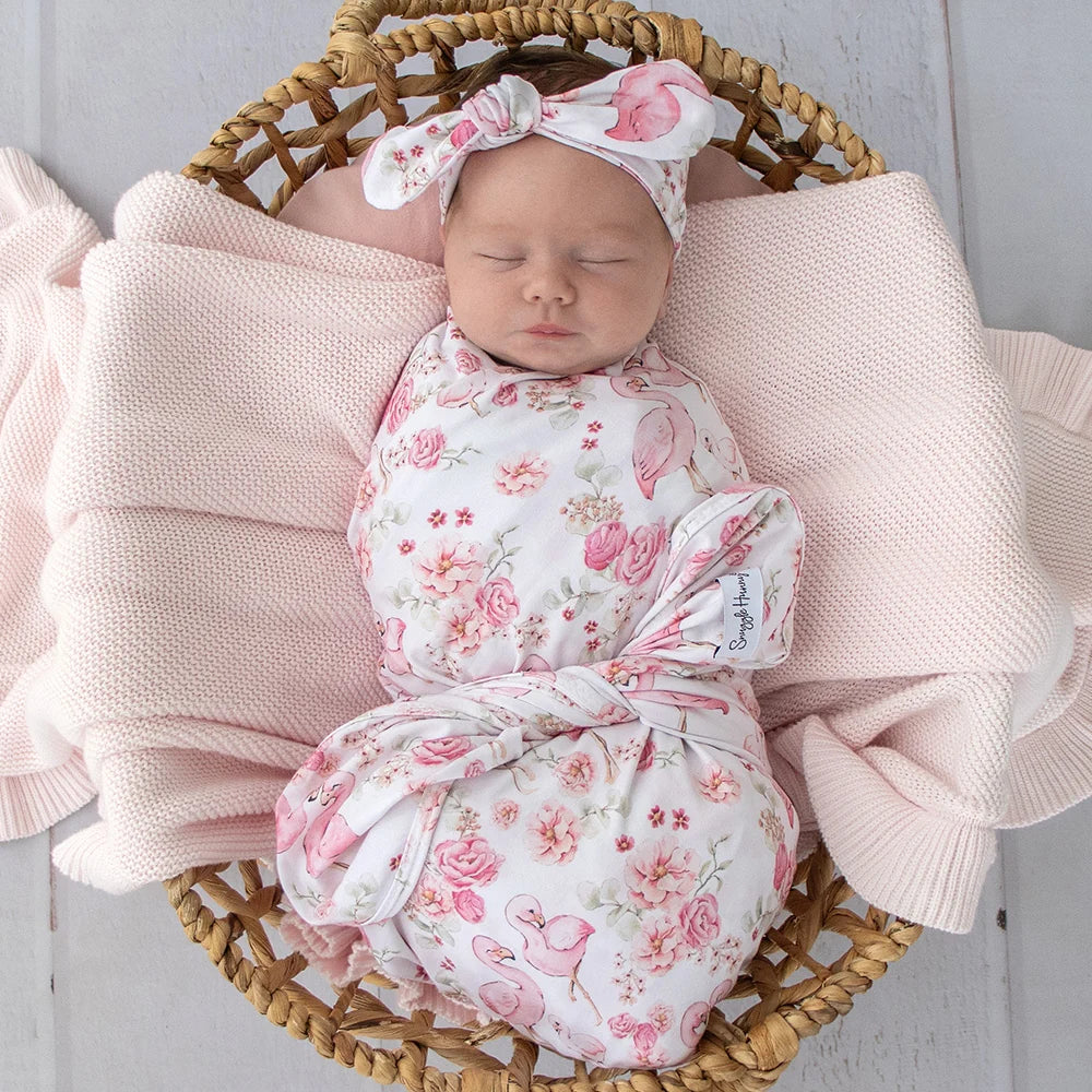 Flamingos Organic Jersey Wrap & Topknot Set