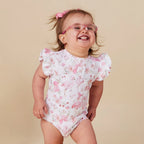 Flamingos Short Sleeve Organic Bodysuit with Frill