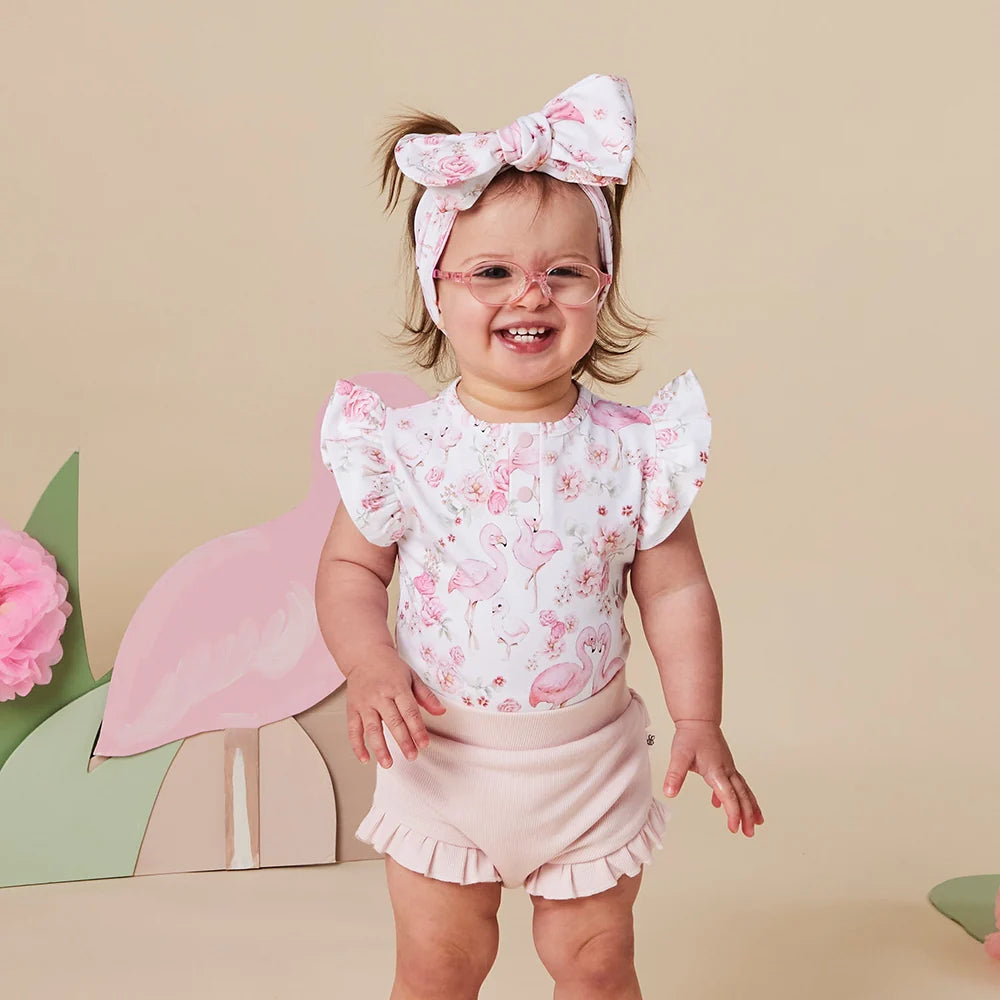 Flamingos Short Sleeve Organic Bodysuit with Frill